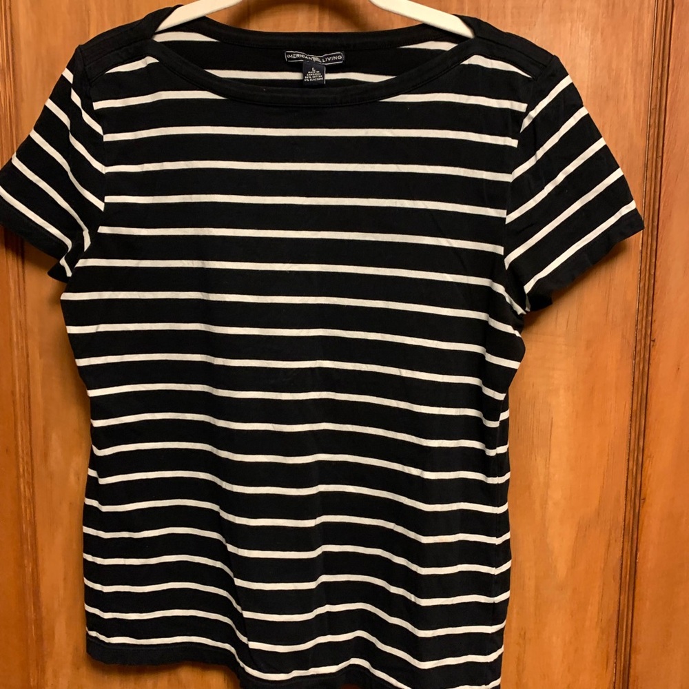 American Living Black and White Striped Short Sleeve Tee